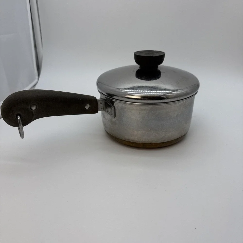 1801 Revere Ware 1 Qt Saucepan Pot Copper Bottom Stainless Double Ring with Lid